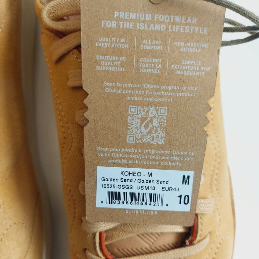 Olukai KOHEO Mens Size 10 Suede Leather Casual Lace Up Sneakers Golden Sand - Picture 8 of 9